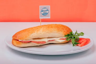 Bocadillo de jamón y queso en un plato